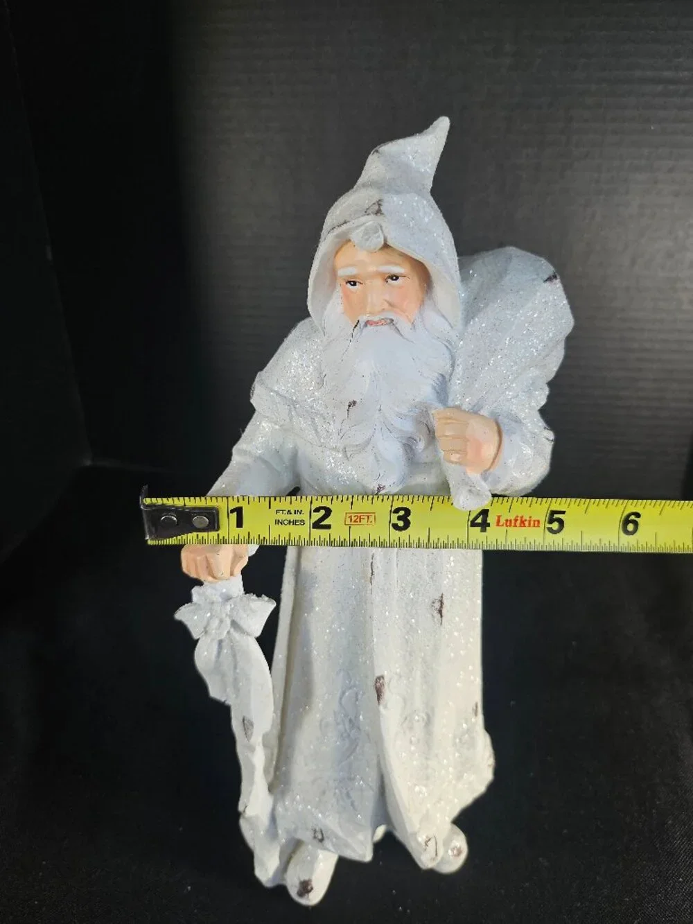 White Glitter Rustic Santa Figurine 12